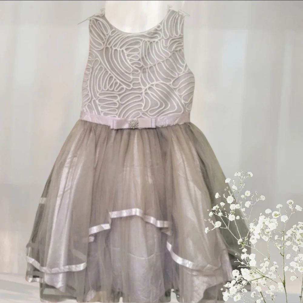 New Girls Size 10 Dress Embroidery‎ Gray & Silver Wedding Party Any Occasion